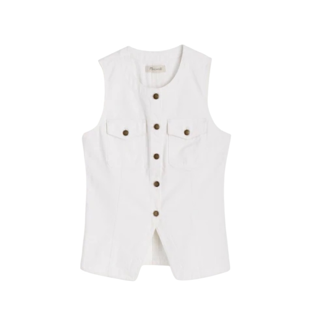 Madewell Denim High Crewneck Vest in Tile White